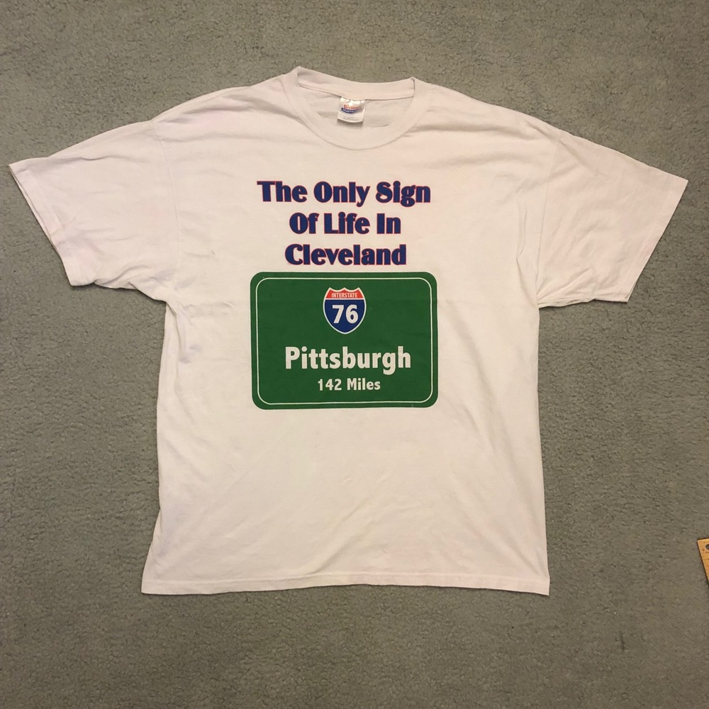 Vtg Hanes Pittsburgh Cleveland Sign Of Life T Shirt XL White Funny Humor Tee